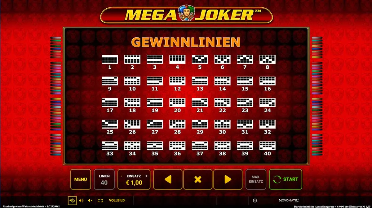 greentube - Mega Joker - Gewinnlinien